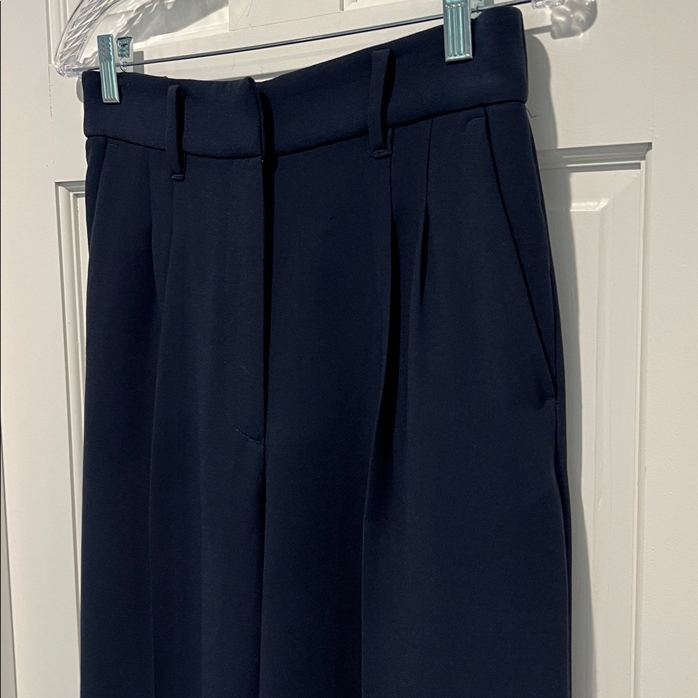 American Tall Wide Leg Pleated Dress Pants 2.0 34” Long Inseam Navy Blue - Picture 5 of 8